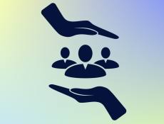 graphic of one hand above and one hand below three profiles of people for patient safety