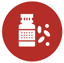 graphic with white bottole on a red background symbolizing poison control