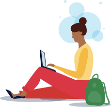 illustration of a woman sitting with a laptop and a backpack to illustrate depression screening