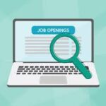 graphic of a laptop, magnifying glass and job openings for the nursing profession
